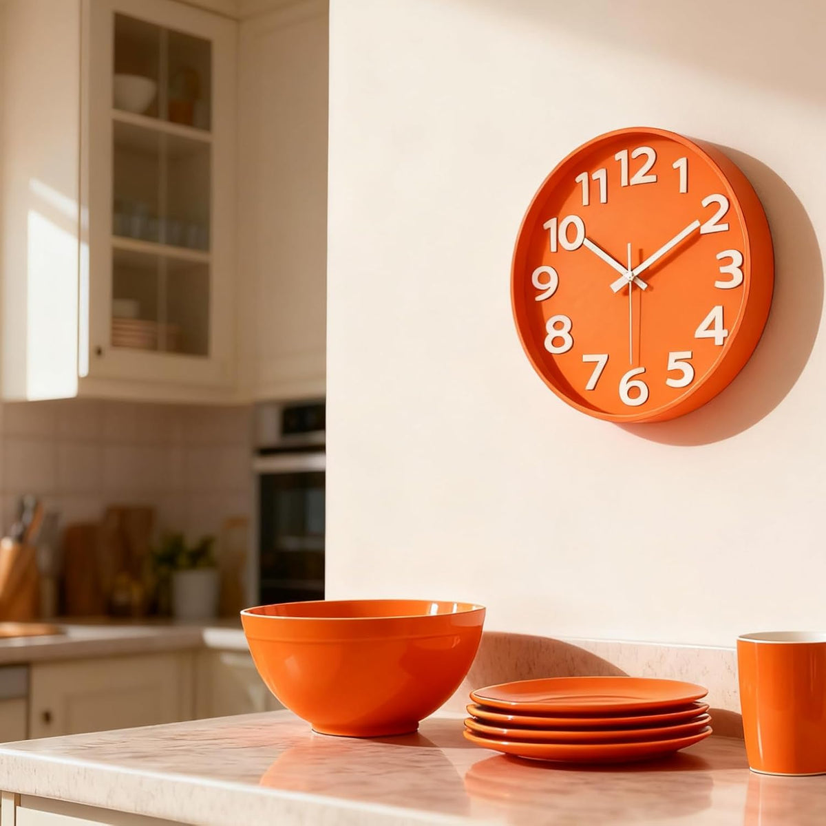 8-Inch Yellow Modern Wall Clock – Silent Non-Ticking, 3D Large Numbers, Accurate Timekeeping | Decorative Wall & Desk Clock with Stand for Living Room, Bedroom, Kitchen, or Office