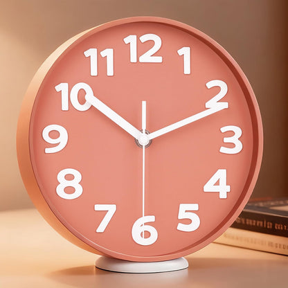 8-Inch Yellow Modern Wall Clock – Silent Non-Ticking, 3D Large Numbers, Accurate Timekeeping | Decorative Wall & Desk Clock with Stand for Living Room, Bedroom, Kitchen, or Office