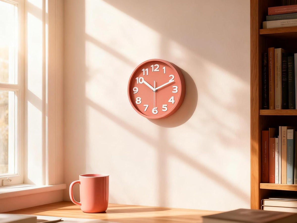 8-Inch Yellow Modern Wall Clock – Silent Non-Ticking, 3D Large Numbers, Accurate Timekeeping | Decorative Wall & Desk Clock with Stand for Living Room, Bedroom, Kitchen, or Office