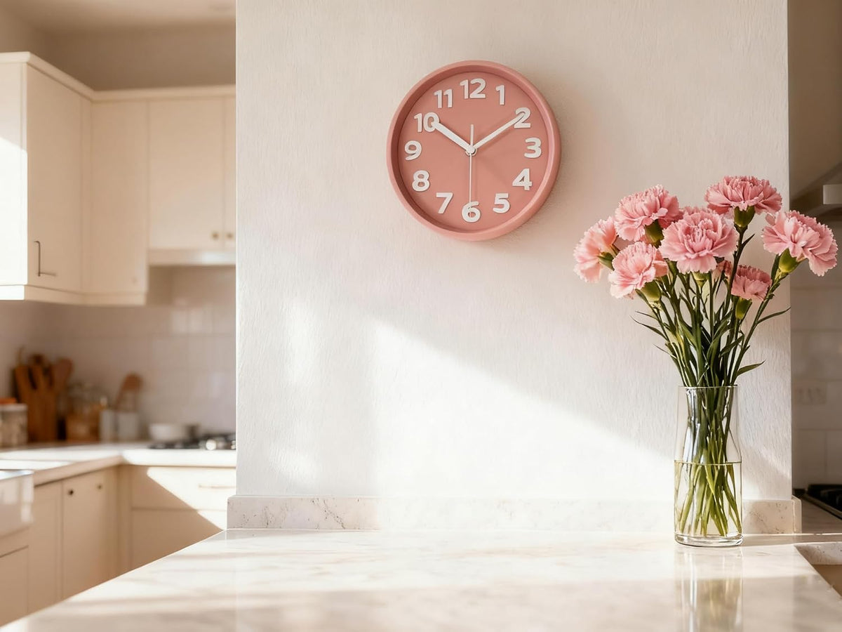 8-Inch Yellow Modern Wall Clock – Silent Non-Ticking, 3D Large Numbers, Accurate Timekeeping | Decorative Wall & Desk Clock with Stand for Living Room, Bedroom, Kitchen, or Office