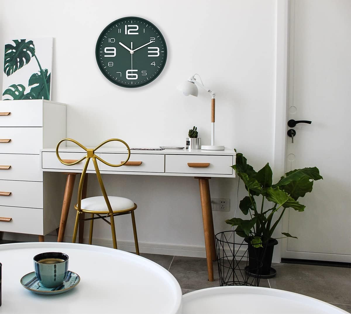 8-Inch Yellow Modern Wall Clock – Silent Non-Ticking, 3D Large Numbers, Accurate Timekeeping | Decorative Wall & Desk Clock with Stand for Living Room, Bedroom, Kitchen, or Office