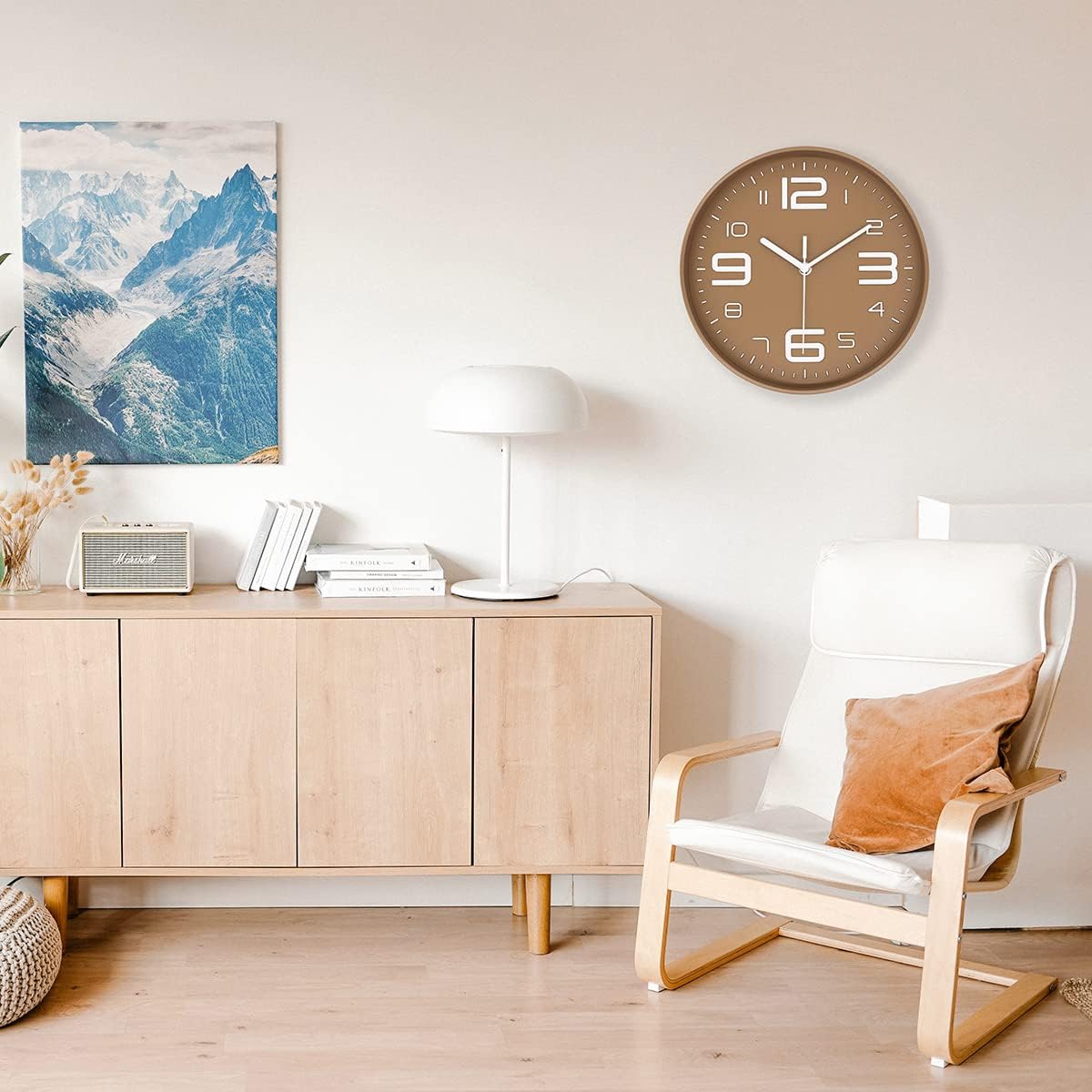 8-Inch Yellow Modern Wall Clock – Silent Non-Ticking, 3D Large Numbers, Accurate Timekeeping | Decorative Wall & Desk Clock with Stand for Living Room, Bedroom, Kitchen, or Office