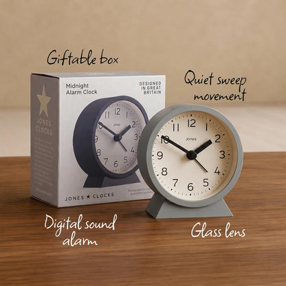 ® Midnight mini Alarm Clock | Contemporary Design | Gray | Stylish, Compact and Functional for Bedside, Desk or Shelf
