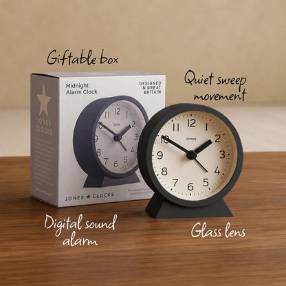 ® Midnight mini Alarm Clock | Contemporary Design | Gray | Stylish, Compact and Functional for Bedside, Desk or Shelf
