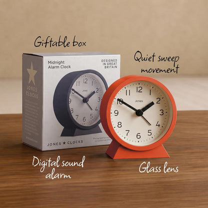 ® Midnight mini Alarm Clock | Contemporary Design | Gray | Stylish, Compact and Functional for Bedside, Desk or Shelf