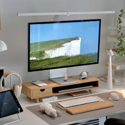 Bamboo Monitor Stand Riser with Drawer
