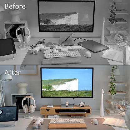 Bamboo Monitor Stand Riser with Drawer