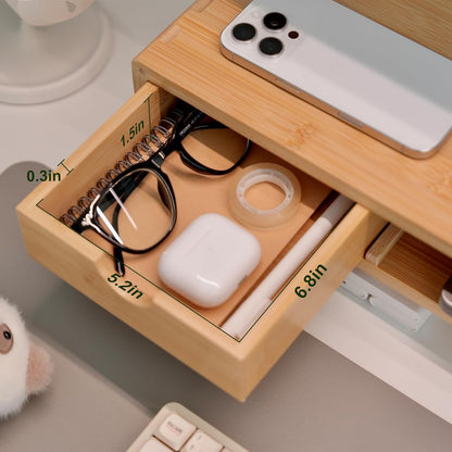 Bamboo Monitor Stand Riser with Drawer