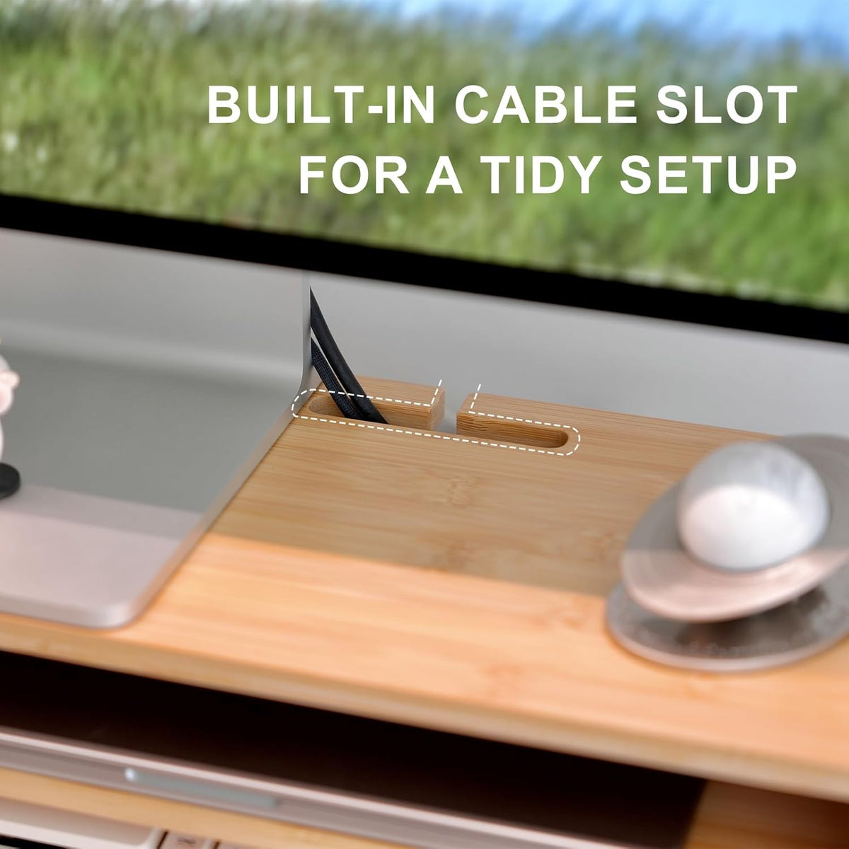 Bamboo Monitor Stand Riser with Drawer