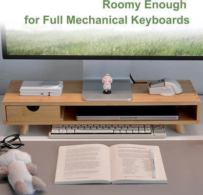 Bamboo Monitor Stand Riser with Drawer
