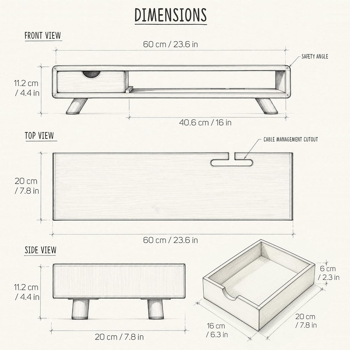 Bamboo Monitor Stand Riser with Drawer