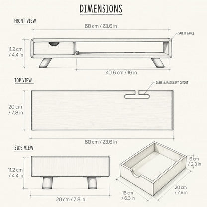 Bamboo Monitor Stand Riser with Drawer