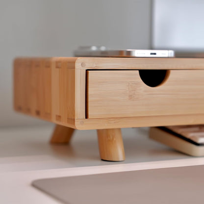 Bamboo Monitor Stand Riser with Drawer