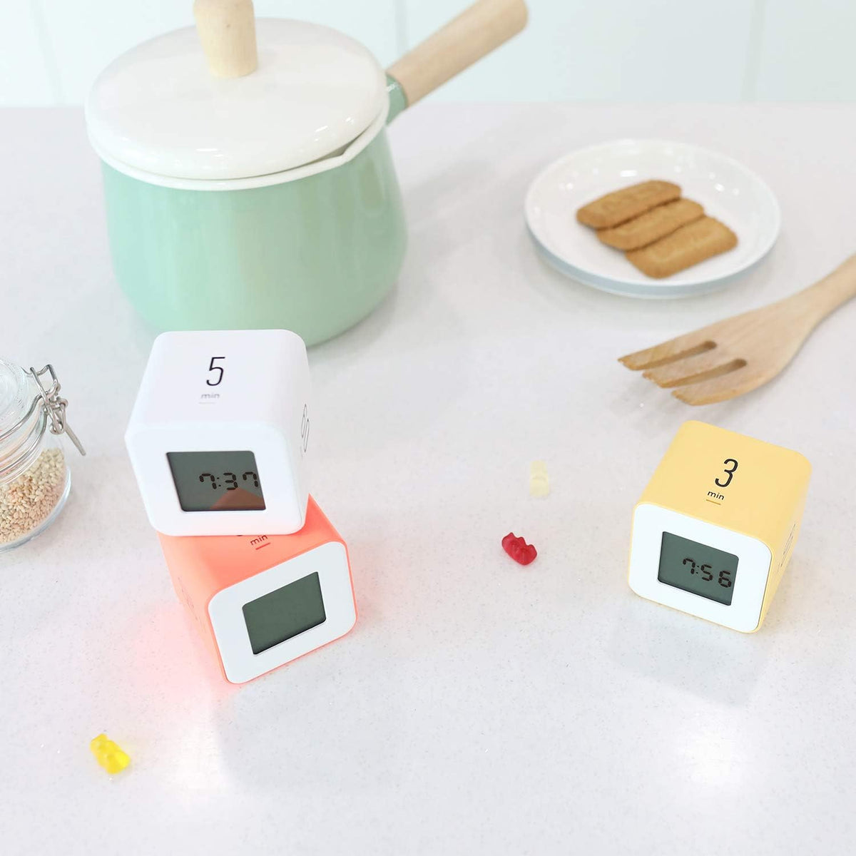 Multi Clock Time Cube Timer, Alarm, Backlight, Productivity (White)