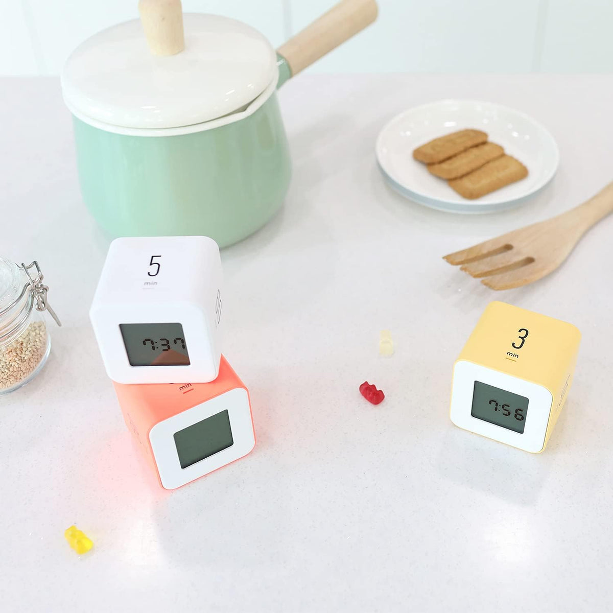 Multi Clock Time Cube Timer, Alarm, Backlight, Productivity (White)