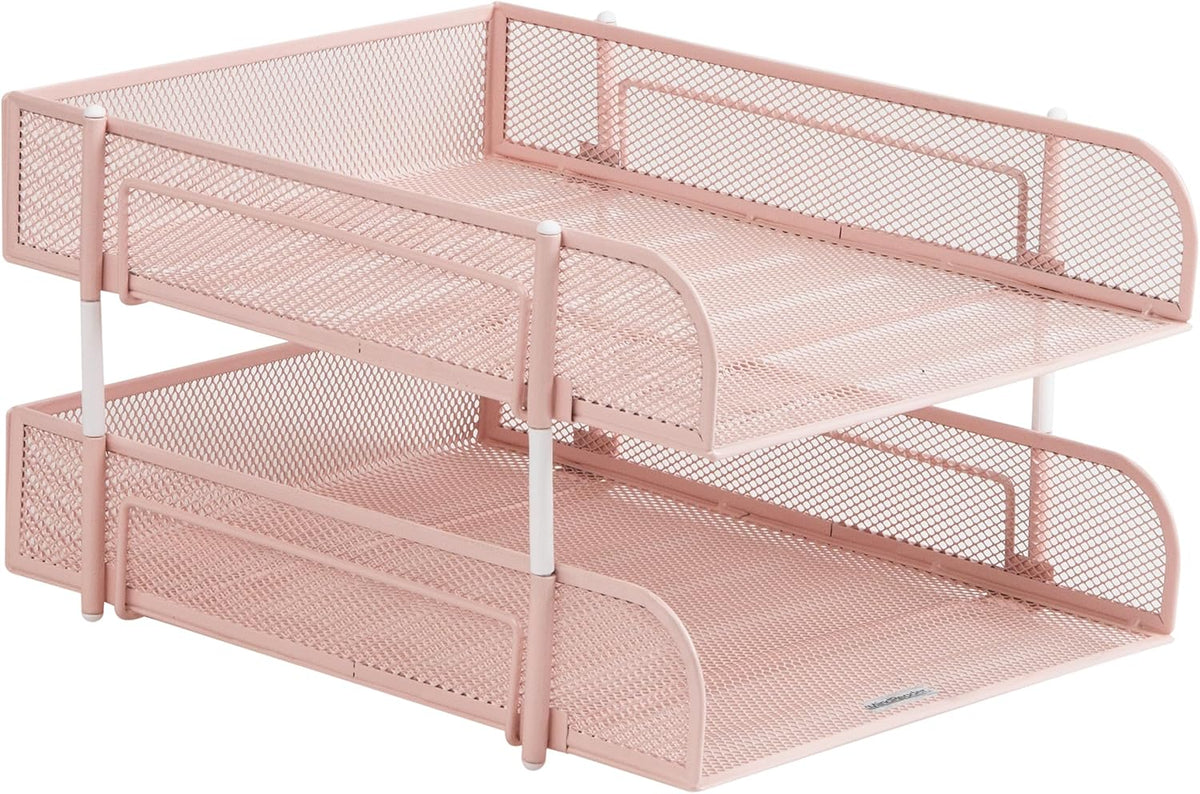 Stackable Paper Tray, Desktop Organizer, File Storage, Office, Metal Mesh, 2 Pcs, Black