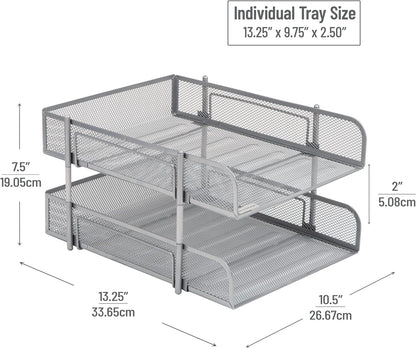Stackable Paper Tray, Desktop Organizer, File Storage, Office, Metal Mesh, 2 Pcs, Black