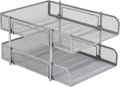Stackable Paper Tray, Desktop Organizer, File Storage, Office, Metal Mesh, 2 Pcs, Black