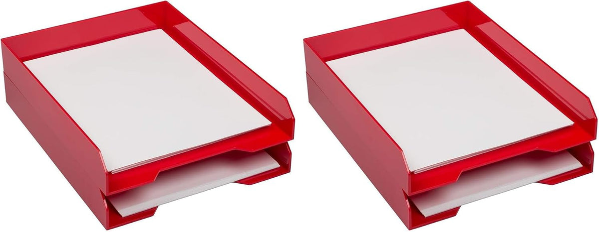 Stackable Paper Trays - Burgundy - Desktop Document, Letter, & File Organizer Tray - Sold Individually