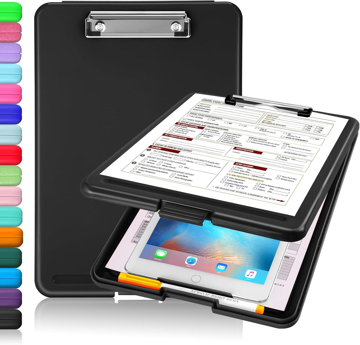 Clipboard with Storage, Plastic Nursing Clip Boards 8.5x11, Black