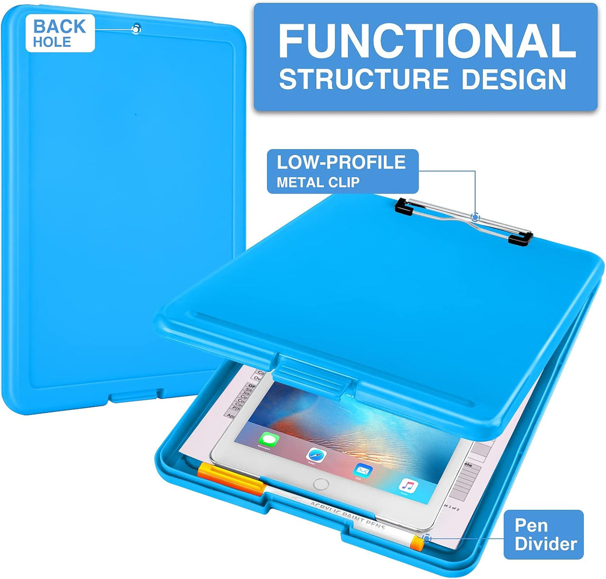 Clipboard with Storage, Plastic Nursing Clip Boards 8.5x11, Black