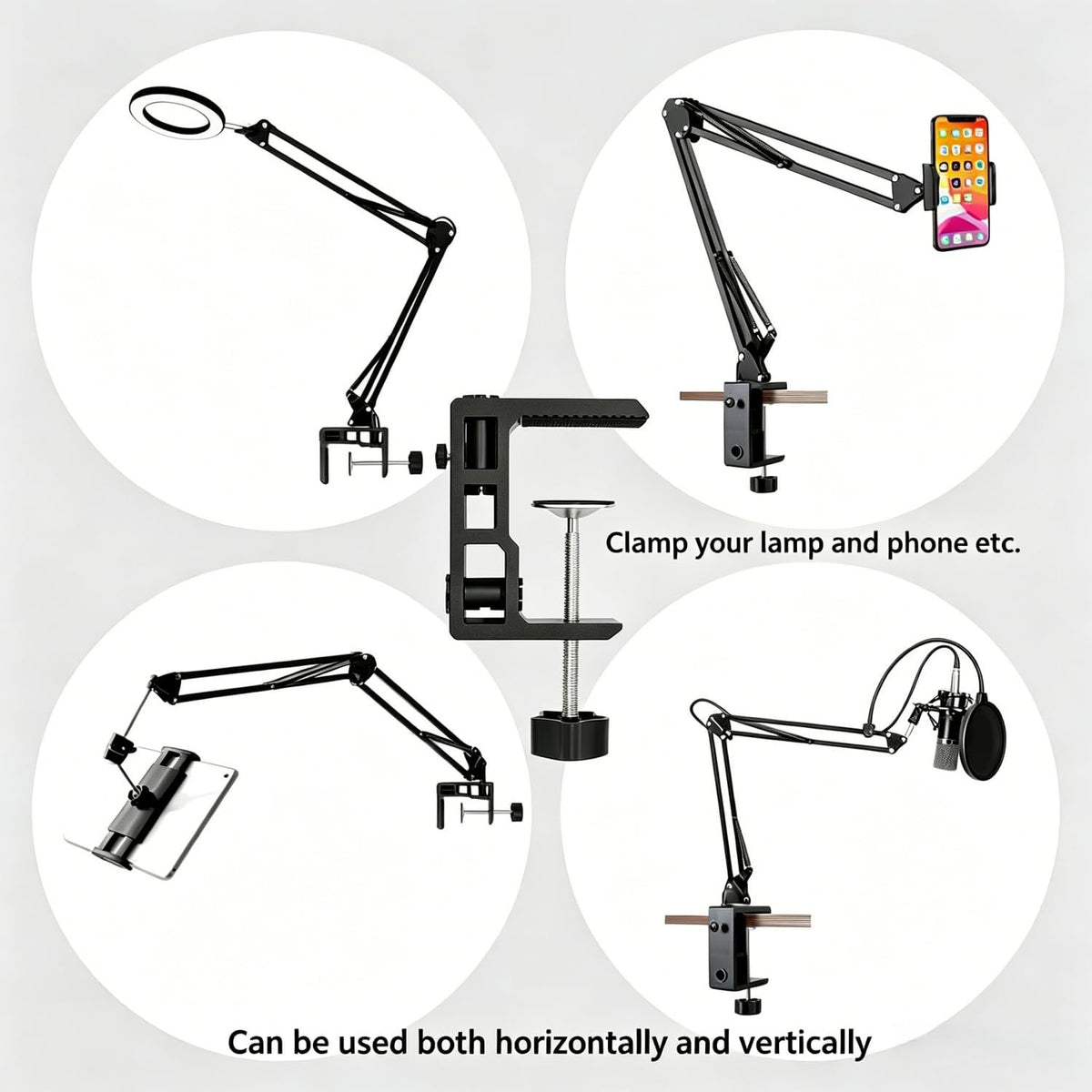 Replacement Heavy Duty C Clamp for 1/2” and 5/8” Hole Base Magnifying Lamp,Desk Lamp,Swing Arm Lamp,Phone I pad Mount,Tablet Mic Holder,Table Mount Clamp for Microphone Stand Mic Boom Arm (G2 BLACK)