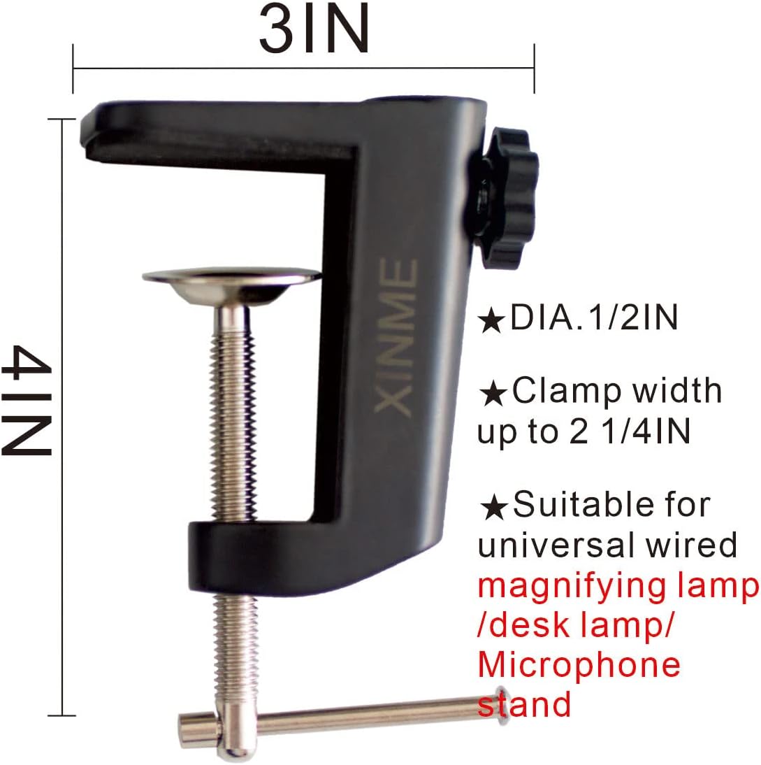 Replacement Heavy Duty C Clamp for 1/2” and 5/8” Hole Base Magnifying Lamp,Desk Lamp,Swing Arm Lamp,Phone I pad Mount,Tablet Mic Holder,Table Mount Clamp for Microphone Stand Mic Boom Arm (G2 BLACK)