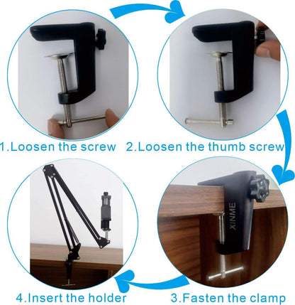 Replacement Heavy Duty C Clamp for 1/2” and 5/8” Hole Base Magnifying Lamp,Desk Lamp,Swing Arm Lamp,Phone I pad Mount,Tablet Mic Holder,Table Mount Clamp for Microphone Stand Mic Boom Arm (G2 BLACK)