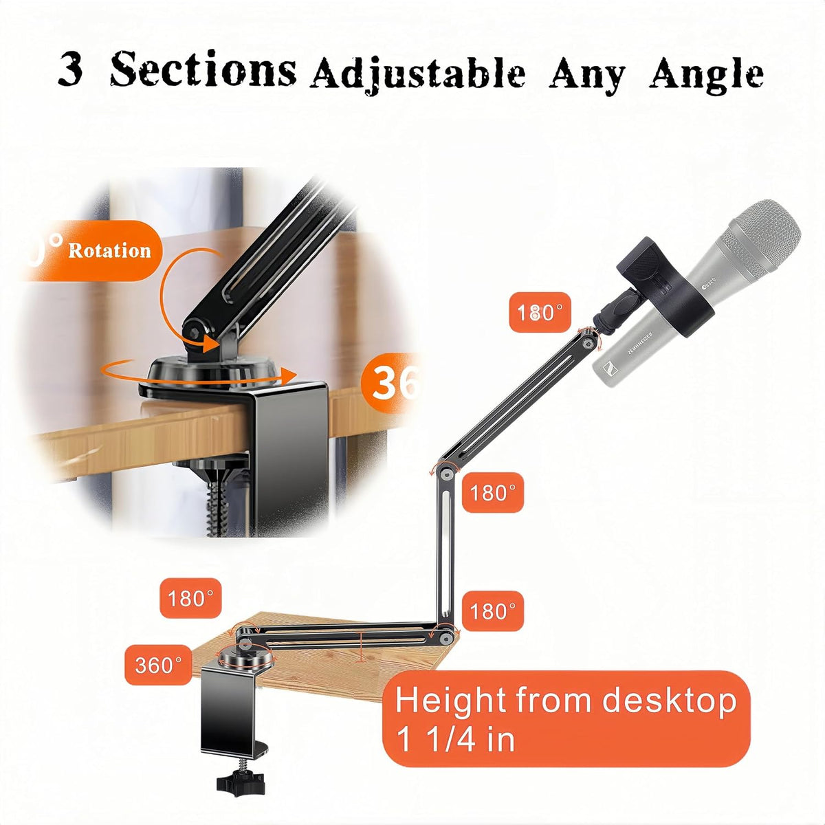 Replacement Heavy Duty C Clamp for 1/2” and 5/8” Hole Base Magnifying Lamp,Desk Lamp,Swing Arm Lamp,Phone I pad Mount,Tablet Mic Holder,Table Mount Clamp for Microphone Stand Mic Boom Arm (G2 BLACK)