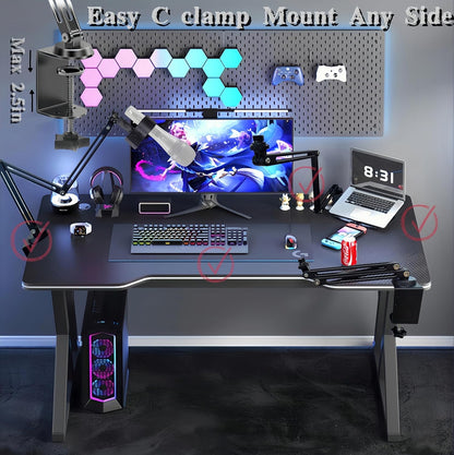 Replacement Heavy Duty C Clamp for 1/2” and 5/8” Hole Base Magnifying Lamp,Desk Lamp,Swing Arm Lamp,Phone I pad Mount,Tablet Mic Holder,Table Mount Clamp for Microphone Stand Mic Boom Arm (G2 BLACK)