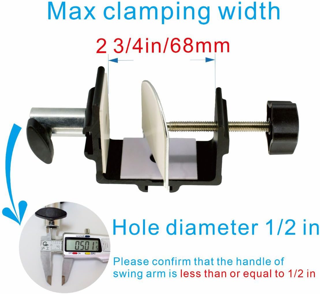 Replacement Heavy Duty C Clamp for 1/2” and 5/8” Hole Base Magnifying Lamp,Desk Lamp,Swing Arm Lamp,Phone I pad Mount,Tablet Mic Holder,Table Mount Clamp for Microphone Stand Mic Boom Arm (G2 BLACK)
