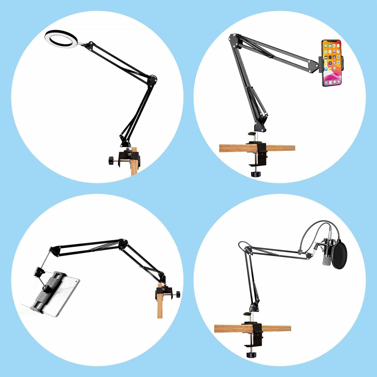 Replacement Heavy Duty C Clamp for 1/2” and 5/8” Hole Base Magnifying Lamp,Desk Lamp,Swing Arm Lamp,Phone I pad Mount,Tablet Mic Holder,Table Mount Clamp for Microphone Stand Mic Boom Arm (G2 BLACK)