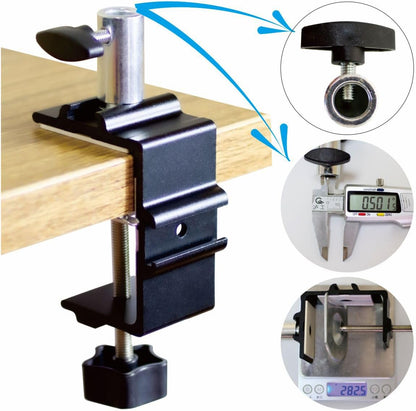 Replacement Heavy Duty C Clamp for 1/2” and 5/8” Hole Base Magnifying Lamp,Desk Lamp,Swing Arm Lamp,Phone I pad Mount,Tablet Mic Holder,Table Mount Clamp for Microphone Stand Mic Boom Arm (G2 BLACK)