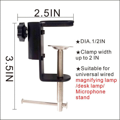 Replacement Heavy Duty C Clamp for 1/2” and 5/8” Hole Base Magnifying Lamp,Desk Lamp,Swing Arm Lamp,Phone I pad Mount,Tablet Mic Holder,Table Mount Clamp for Microphone Stand Mic Boom Arm (G2 BLACK)