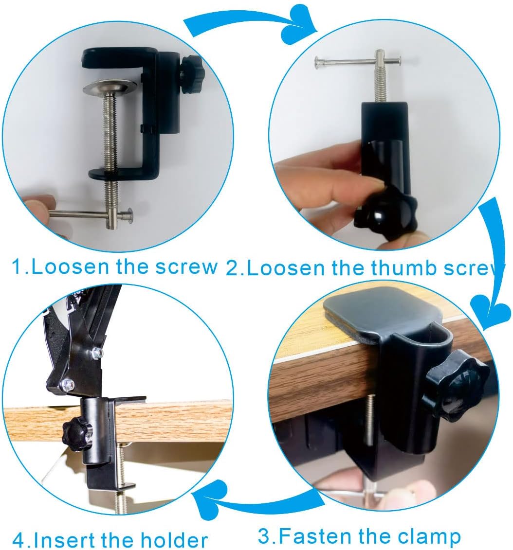 Replacement Heavy Duty C Clamp for 1/2” and 5/8” Hole Base Magnifying Lamp,Desk Lamp,Swing Arm Lamp,Phone I pad Mount,Tablet Mic Holder,Table Mount Clamp for Microphone Stand Mic Boom Arm (G2 BLACK)