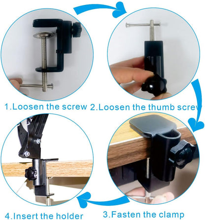 Replacement Heavy Duty C Clamp for 1/2” and 5/8” Hole Base Magnifying Lamp,Desk Lamp,Swing Arm Lamp,Phone I pad Mount,Tablet Mic Holder,Table Mount Clamp for Microphone Stand Mic Boom Arm (G2 BLACK)