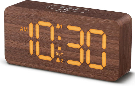 Wooden Digital Alarm Clocks for Bedrooms with 0-100% Dimmable Display
