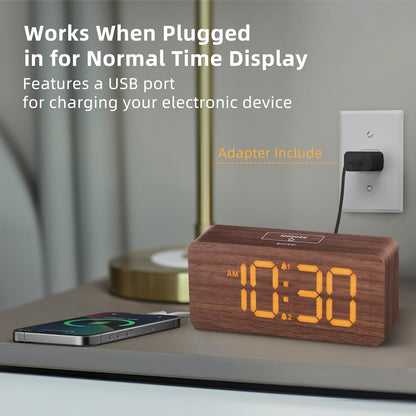 Wooden Digital Alarm Clocks for Bedrooms with 0-100% Dimmable Display