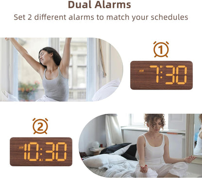 Wooden Digital Alarm Clocks for Bedrooms with 0-100% Dimmable Display