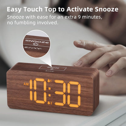 Wooden Digital Alarm Clocks for Bedrooms with 0-100% Dimmable Display