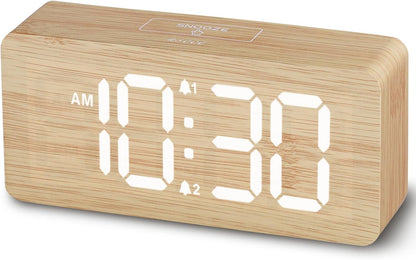 Wooden Digital Alarm Clocks for Bedrooms with 0-100% Dimmable Display