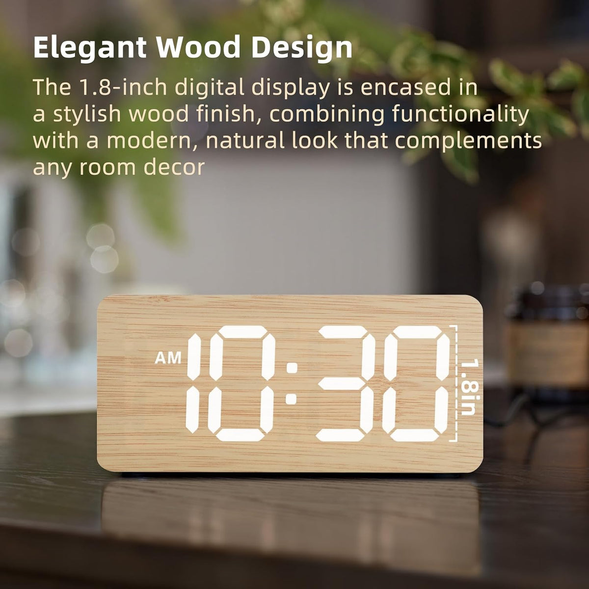 Wooden Digital Alarm Clocks for Bedrooms with 0-100% Dimmable Display