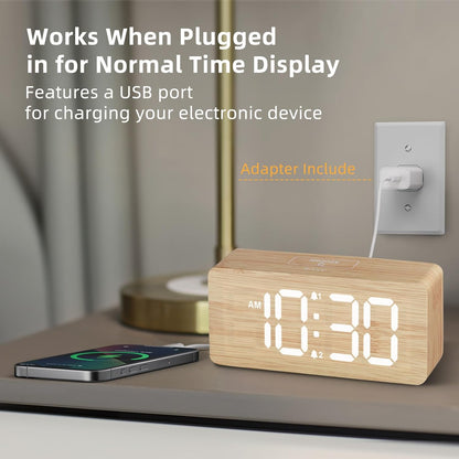 Wooden Digital Alarm Clocks for Bedrooms with 0-100% Dimmable Display