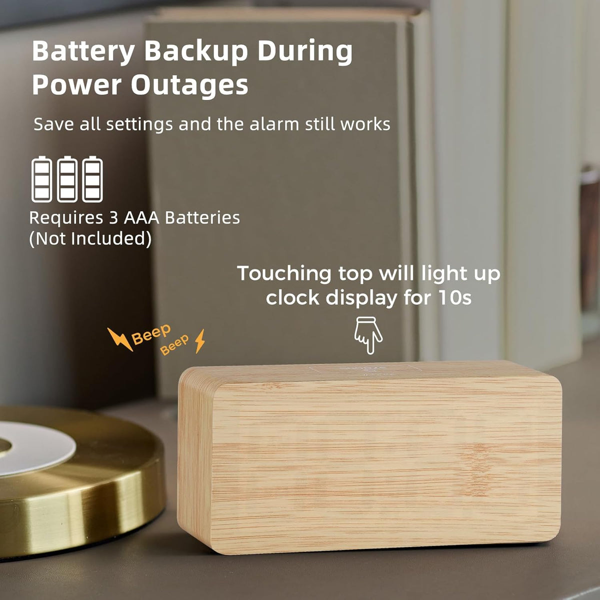 Wooden Digital Alarm Clocks for Bedrooms with 0-100% Dimmable Display