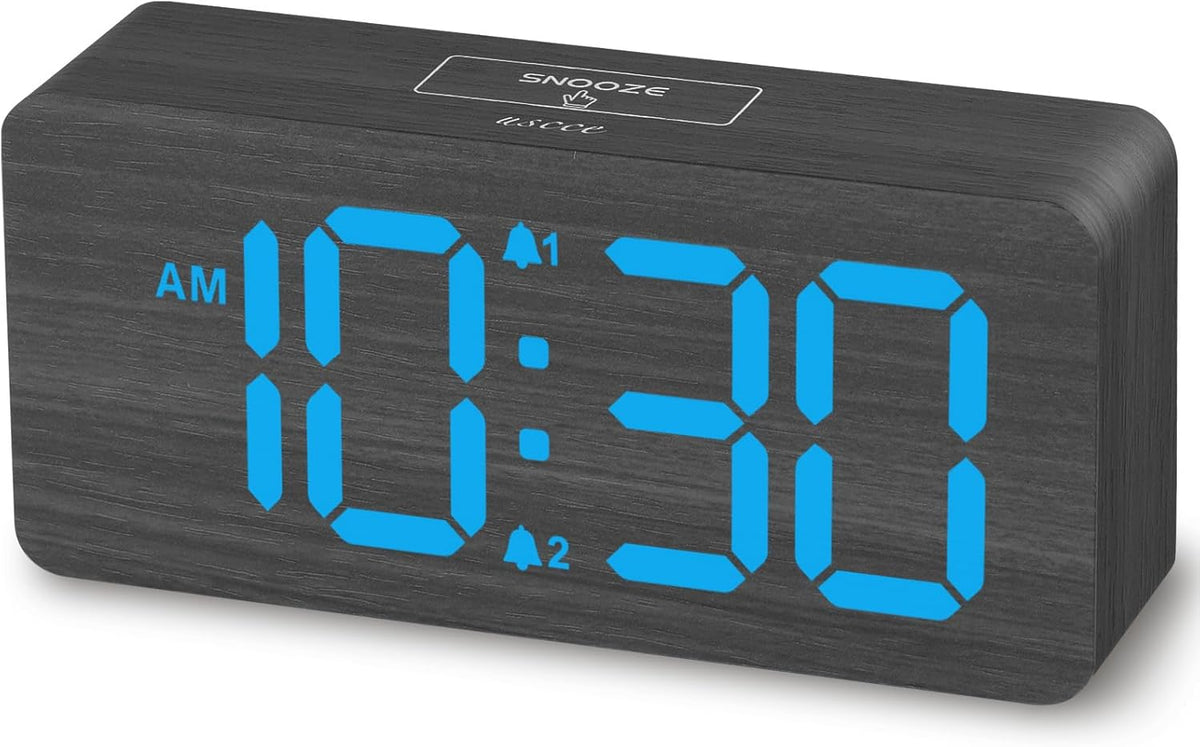 Wooden Digital Alarm Clocks for Bedrooms with 0-100% Dimmable Display
