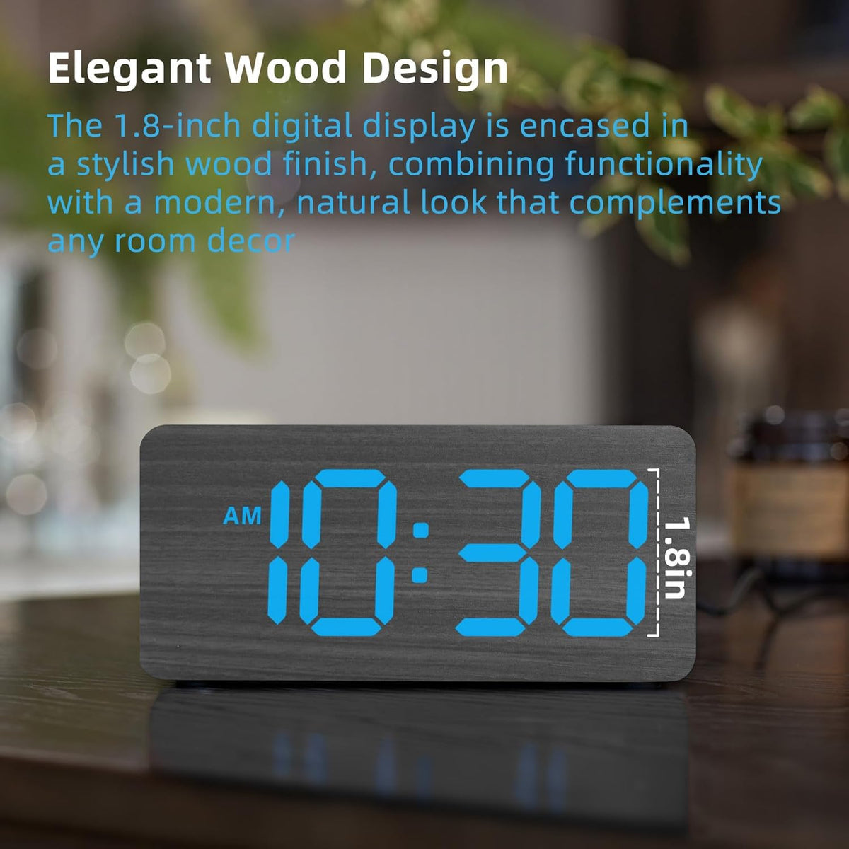 Wooden Digital Alarm Clocks for Bedrooms with 0-100% Dimmable Display