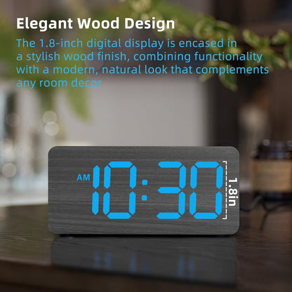 Wooden Digital Alarm Clocks for Bedrooms with 0-100% Dimmable Display