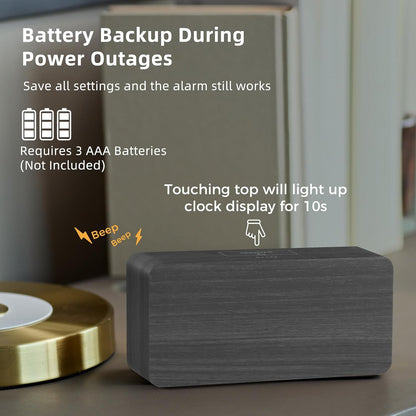 Wooden Digital Alarm Clocks for Bedrooms with 0-100% Dimmable Display