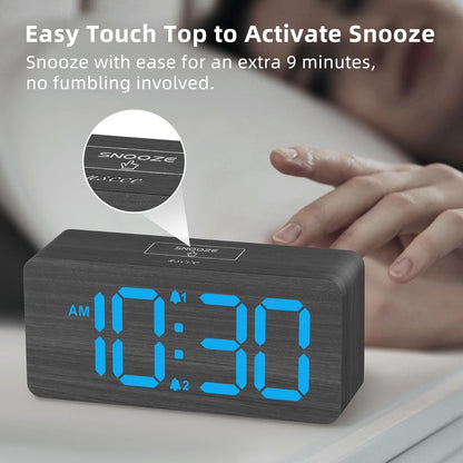 Wooden Digital Alarm Clocks for Bedrooms with 0-100% Dimmable Display