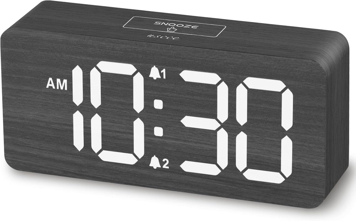 Wooden Digital Alarm Clocks for Bedrooms with 0-100% Dimmable Display